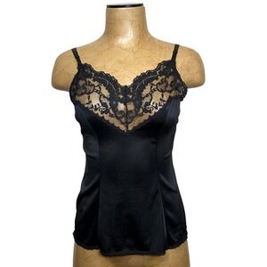 Black Lace Trim Satin Camisole Cami Top feminine layering goth romantic coquette
